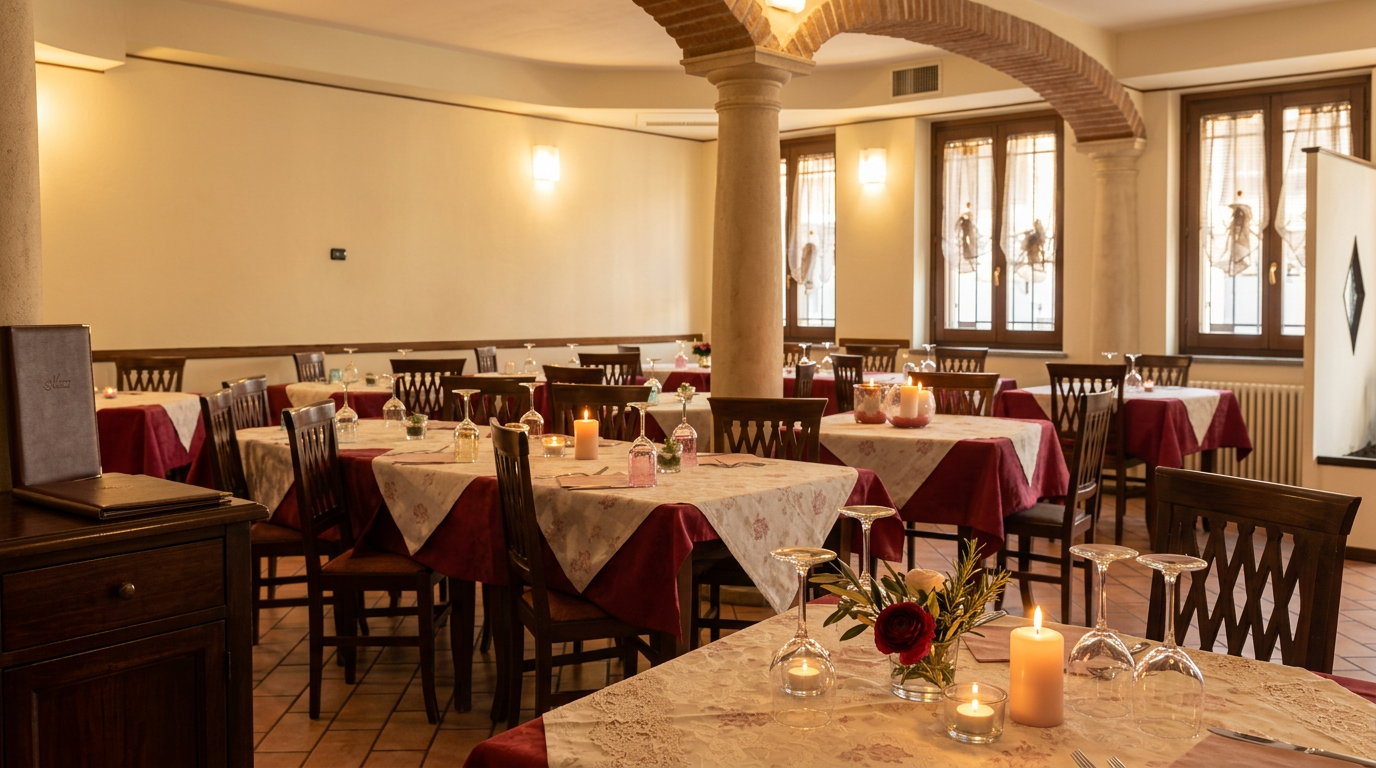 Sala interna del ristorante Civico 9 a Pizzighettone